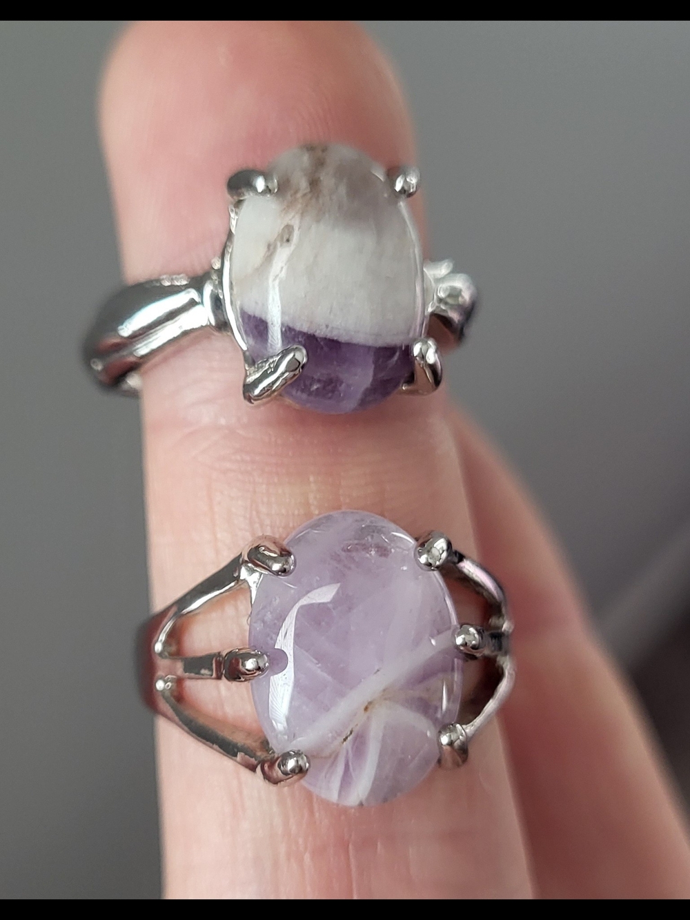 Amethyst Rings Size 8 - 2 Set. Chevron Amethyst.